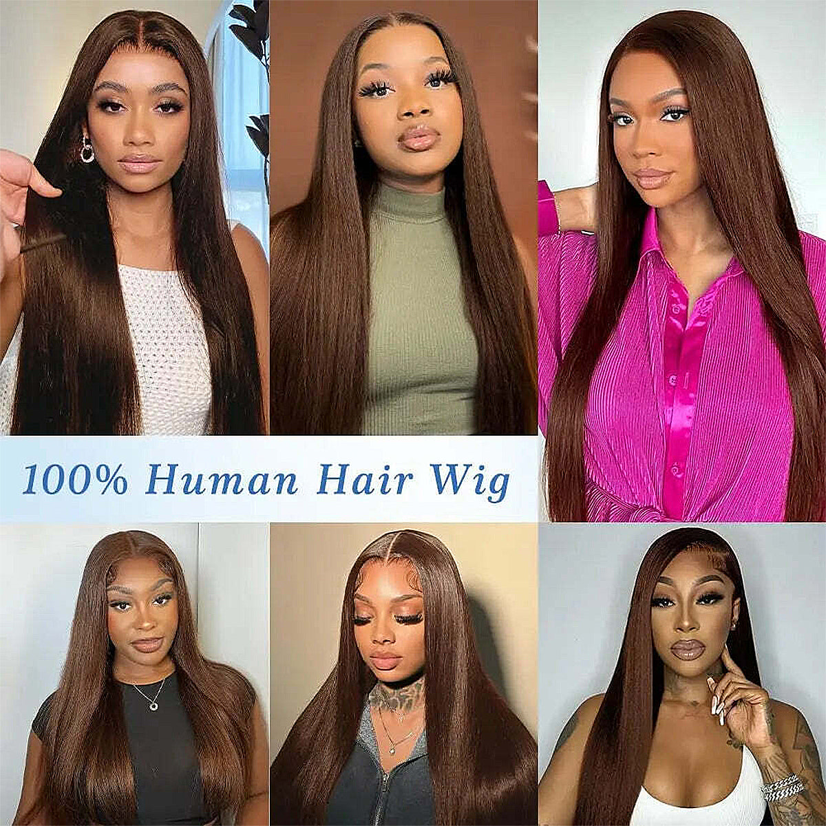 Chocolate Brown Straight Lace Front Wigs Pre Plucked 100% Real HD Lace 400 Density 13x6 HD Lace Frontal Wigs For Black Women Wear And Go