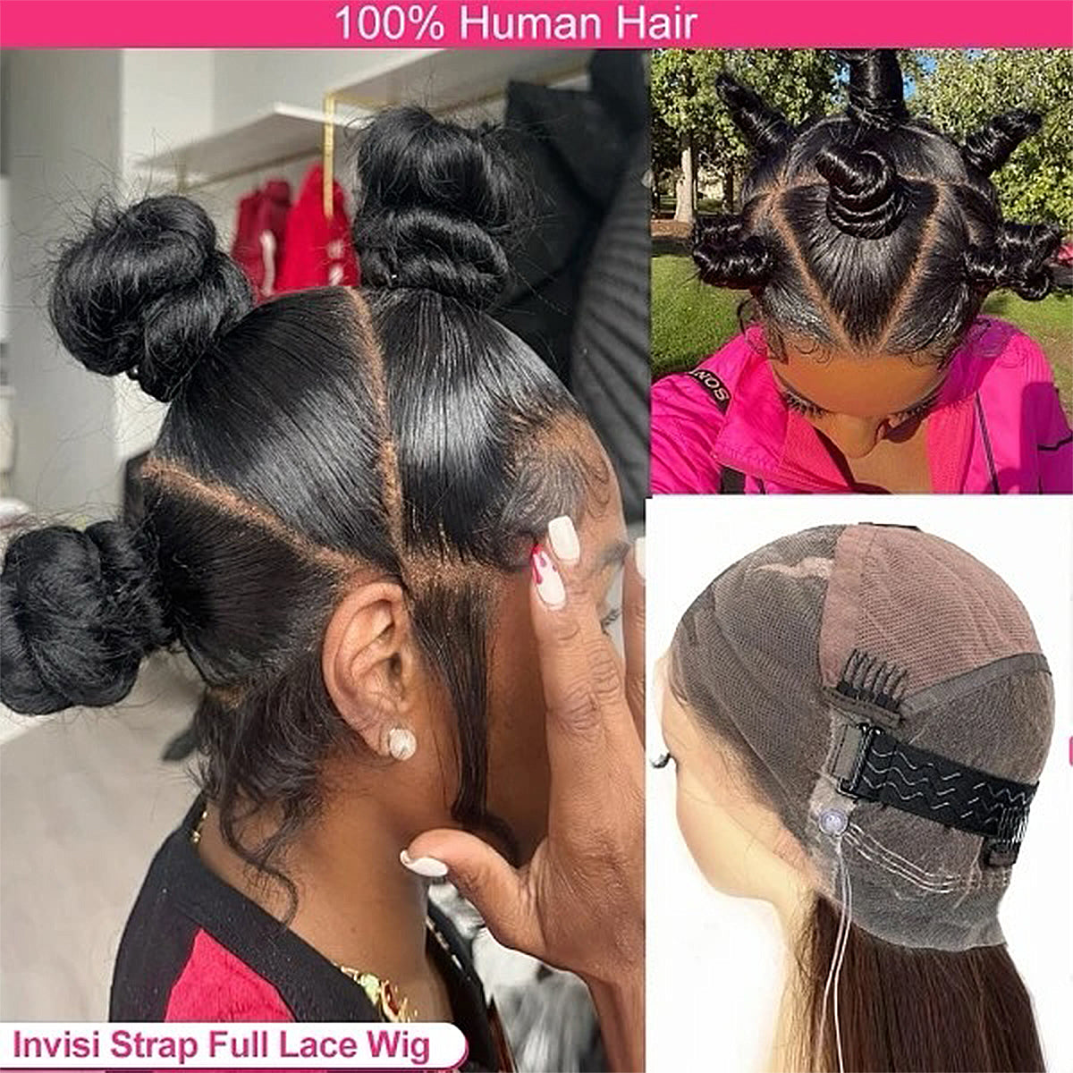 360 HD Full Lace Front Wigs Straight Wigs 100% Human Hair Pre Plucked Invisible Strap Glueless Wig 400 Density For Black Women Wear And Go
