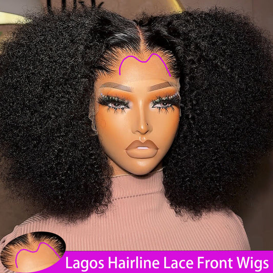 Lagos Hairline Afro Kinky Curly Wig 400 Density  13x6 Skinlike HD Lace Frontal Human Hair Wigs 16-32 Inch Glueless Wigs Pre Plucked