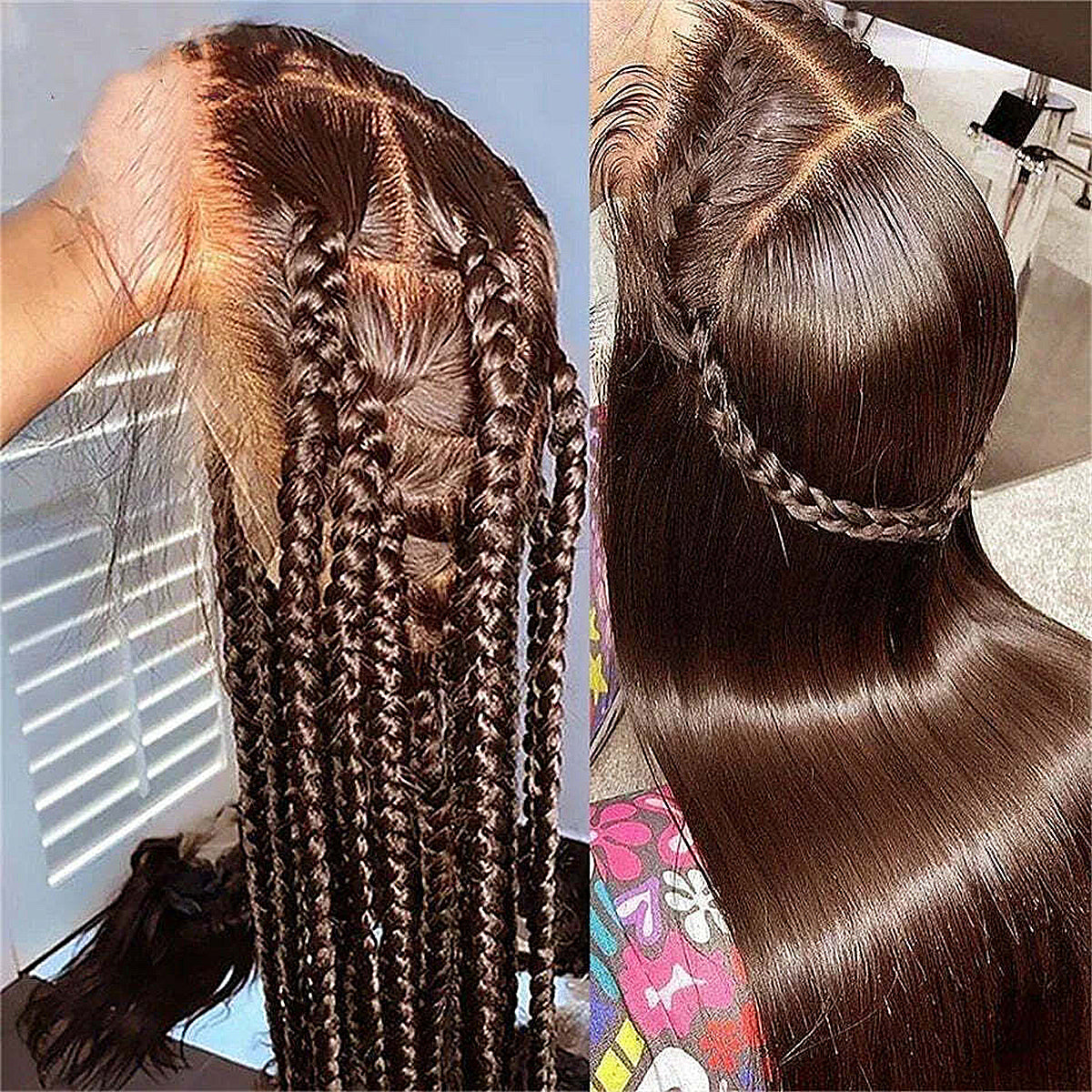 100% Real HD Lace 400 Density Chocolate Brown Straight Lace Front Wigs Pre Plucked 100% Human Hair Wig 13x6 HD Lace Frontal Wigs For Black Women Wear And Go
