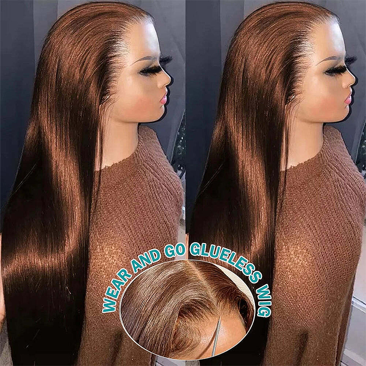 Chocolate Brown Straight Lace Front Wigs Pre Plucked 100% Real HD Lace 400 Density 13x6 HD Lace Frontal Wigs For Black Women Wear And Go