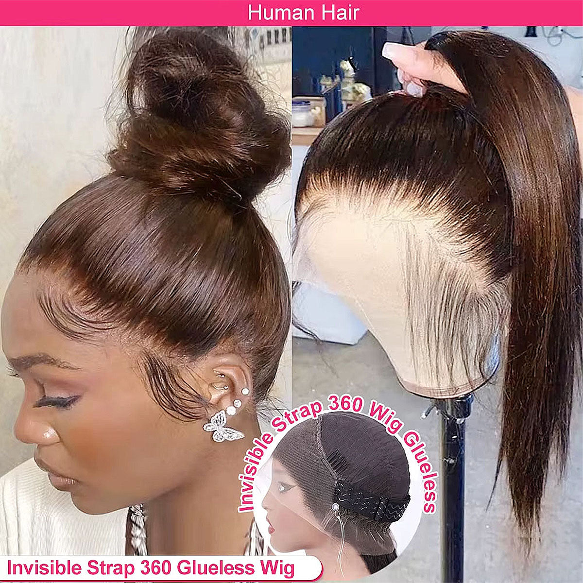 Invisible Strap 360 Full Hd Lace Glueless Wig Straight Chocolate Brown 16-32 Inch 200/400 Density Lace Front Wigs Human Hair