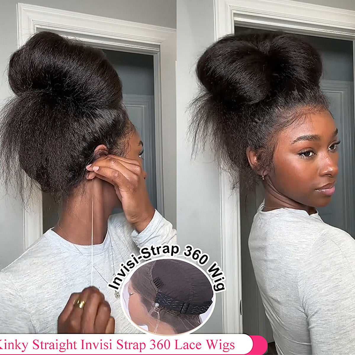 Invisible Strap Kinky Straight Glueless Wigs 200/400 Density 360 HD Lace Frontal Wigs Wear And Go For Women 16-32 Inch