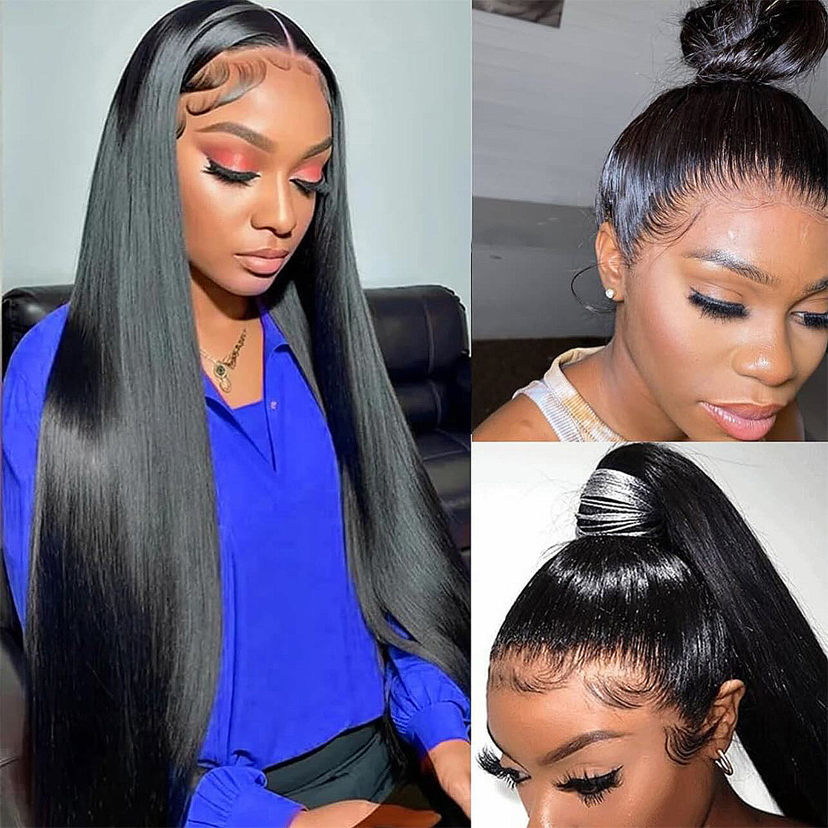 360 HD Full Lace Front Wigs Straight Wigs 100% Human Hair Pre Plucked Invisible Strap Glueless Wig 400 Density For Black Women Wear And Go