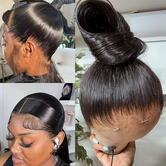 Invisible Strap Glueless Wig 200/400 Density Straight Human Hair 360 HD Lace Frontal Wigs 16-32 Inch Ready To Wear Pre Plucked
