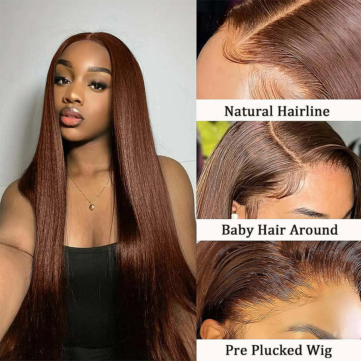 Chocolate Brown Straight Lace Front Wigs Pre Plucked 100% Real HD Lace 400 Density 13x6 HD Lace Frontal Wigs For Black Women Wear And Go