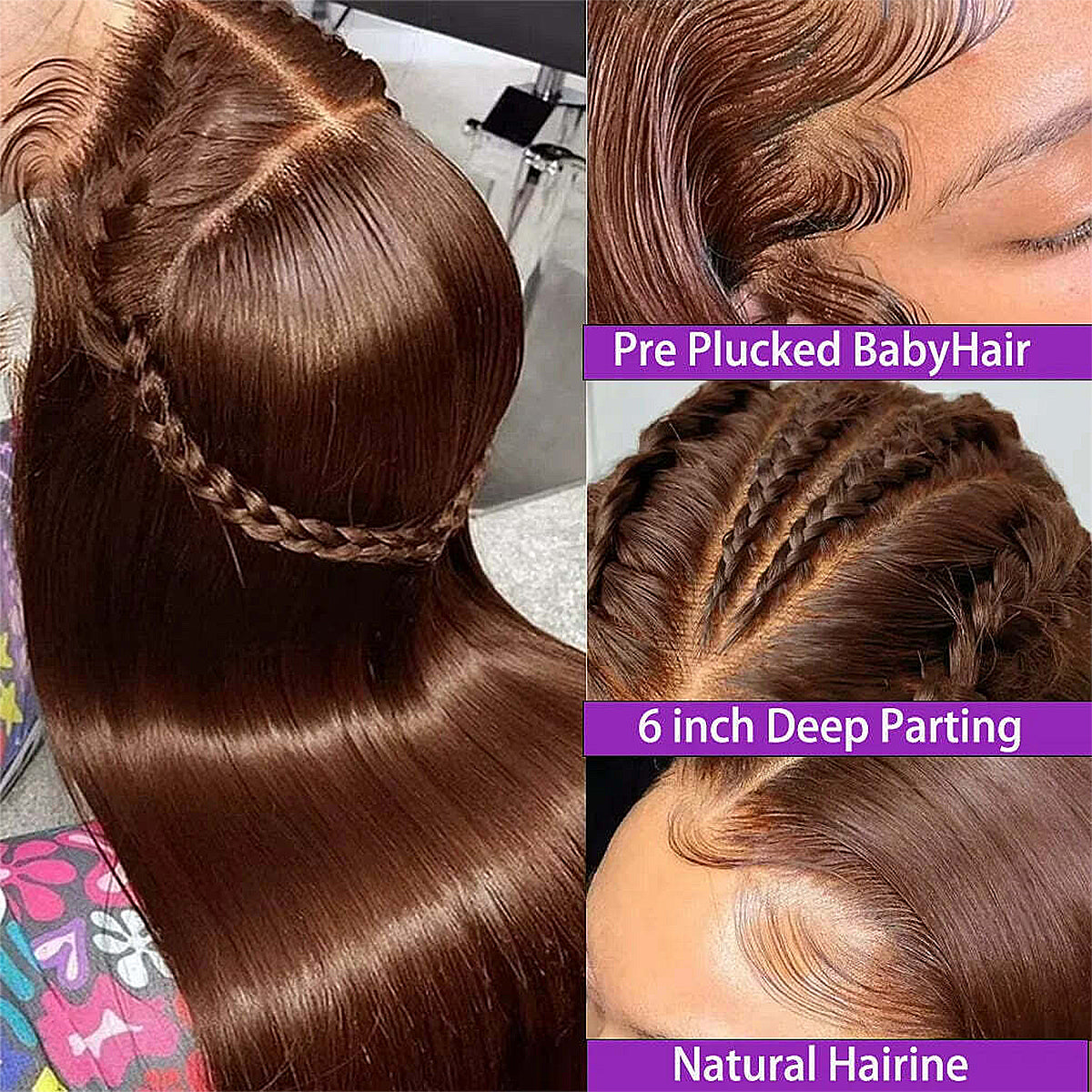 100% Real HD Lace 400 Density Chocolate Brown Straight Lace Front Wigs Pre Plucked 100% Human Hair Wig 13x6 HD Lace Frontal Wigs For Black Women Wear And Go