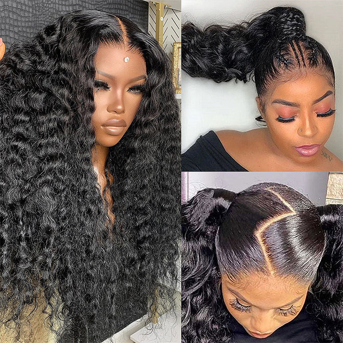 400 Density Invisible Strap Glueless Wig Deep Curly Glueless Wigs 16-32 Inch 360 HD Lace Frontal Wigs 100% Human Hair Wigs Pre Plucked