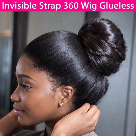Invisible Strap Glueless Wig 200/400 Density Straight Human Hair 360 HD Lace Frontal Wigs 16-32 Inch Ready To Wear Pre Plucked