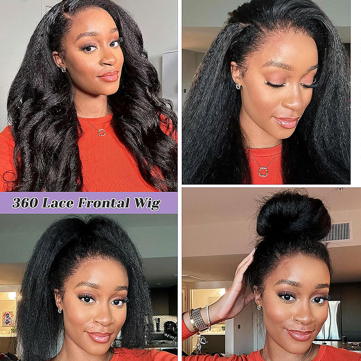 Invisible Strap Kinky Straight Glueless Wigs 200/400 Density 360 HD Lace Frontal Wigs Wear And Go For Women 16-32 Inch