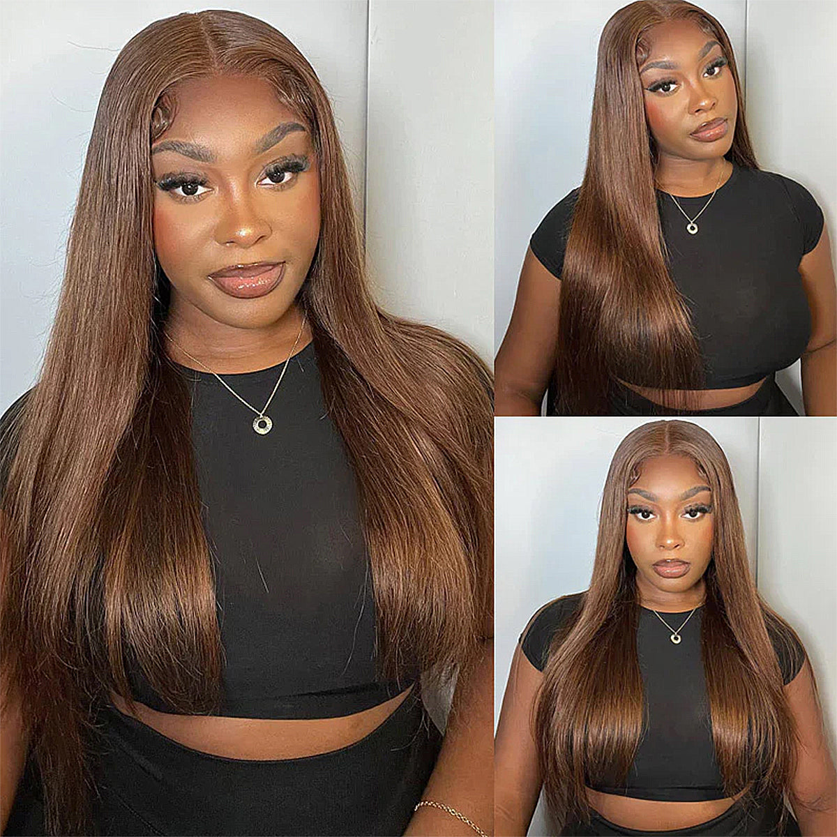 Invisible Strap 360 Full Hd Lace Glueless Wig Straight Chocolate Brown 16-32 Inch 200/400 Density Lace Front Wigs Human Hair