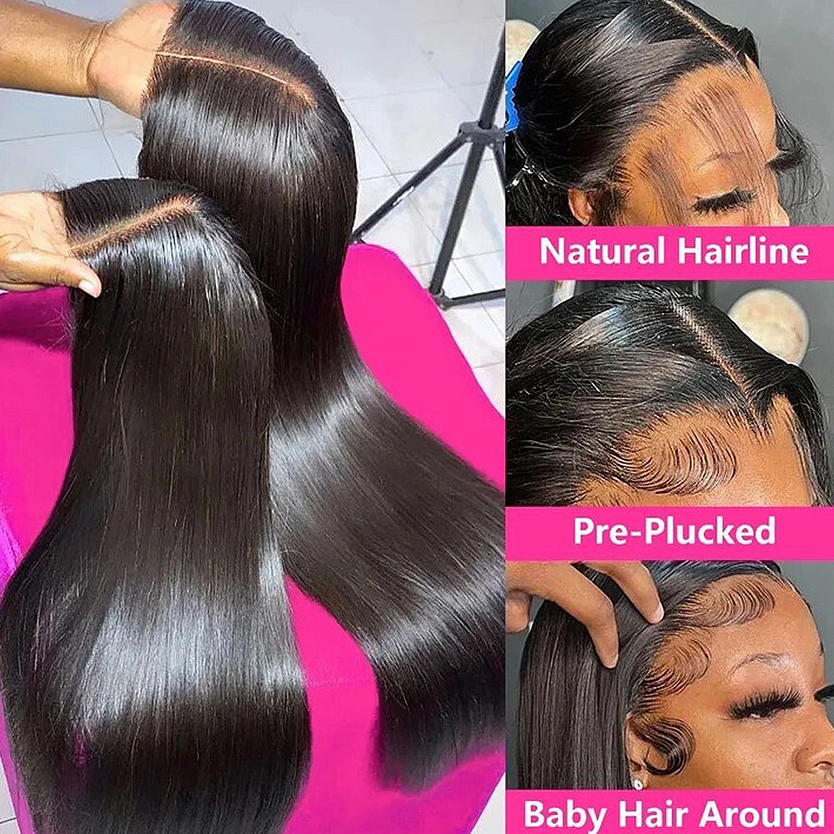 200/400 Density 100% Real HD Lace Straight Human Hair Wigs 13x64/13x6 HD Lace Frontal Wig 16-32 Inch 200/400 Density For Women Wear And Go