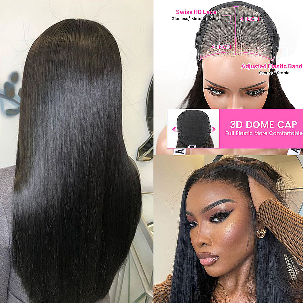 13x6 Super Double Drawn Bone Straight HD Transparent  Lace Front Human Hair Glueless Wigs Ready To Wear 180 Density For Women