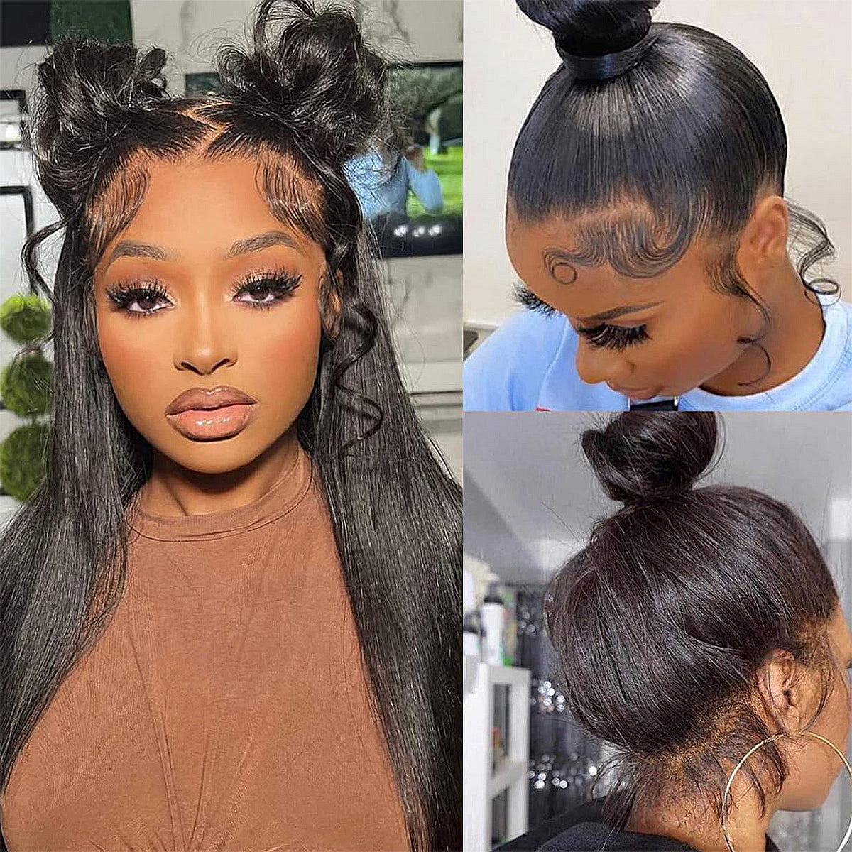 360 HD Full Lace Front Wigs Straight Wigs 100% Human Hair Pre Plucked Invisible Strap Glueless Wig 400 Density For Black Women Wear And Go