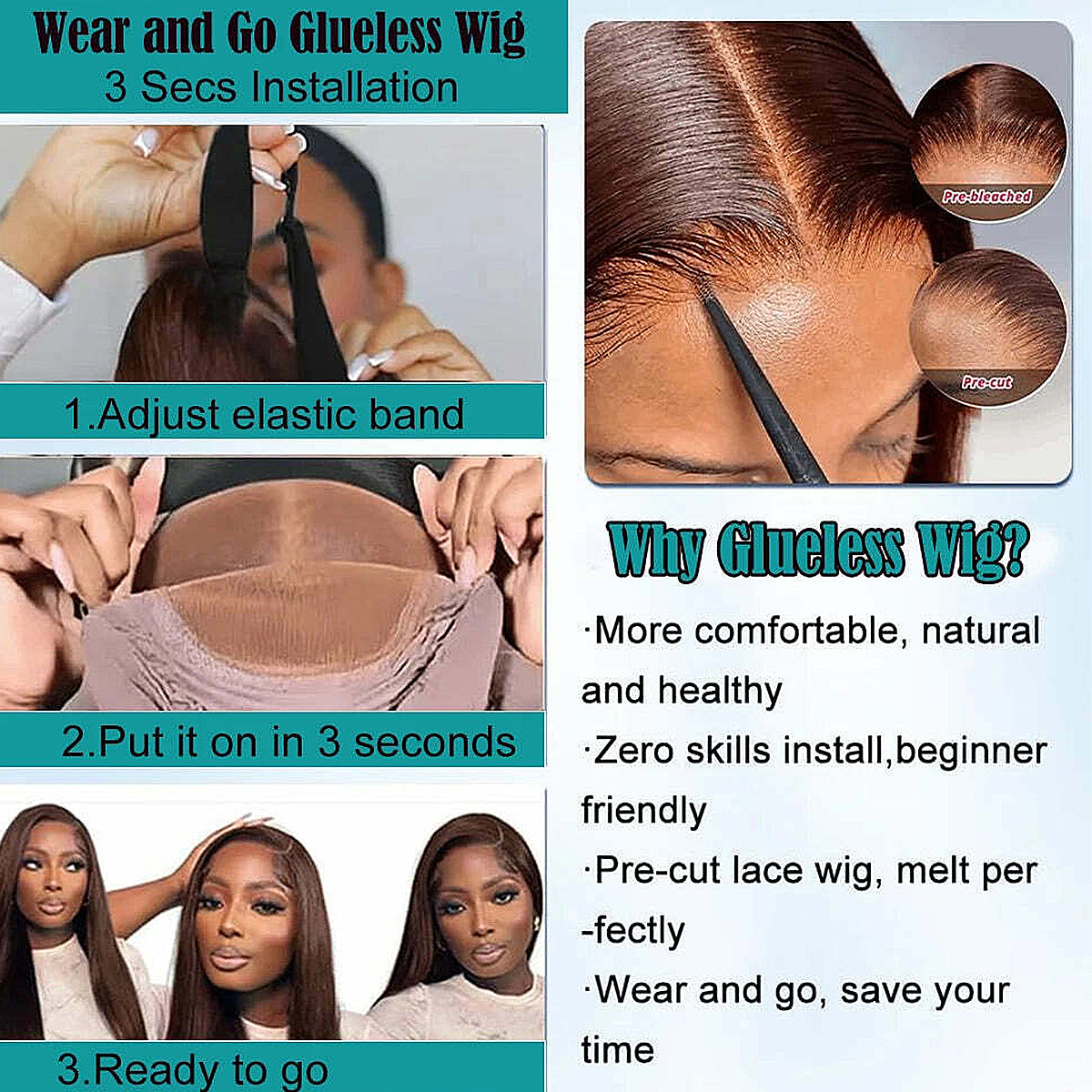 Chocolate Brown Straight Lace Front Wigs Pre Plucked 100% Real HD Lace 400 Density 13x6 HD Lace Frontal Wigs For Black Women Wear And Go