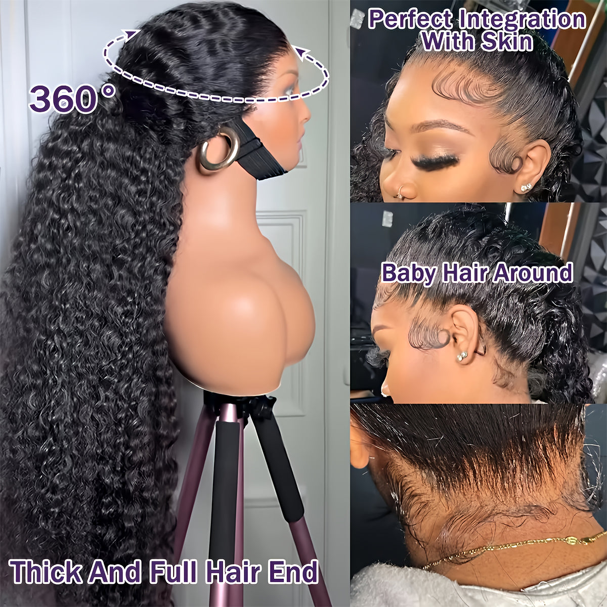 Wear And Go 200/400 High Density Jerry Curly 360 Hd Lace Frontal Human Hair Wigs Invisible Strap Pre Plucked 16-32 Inch
