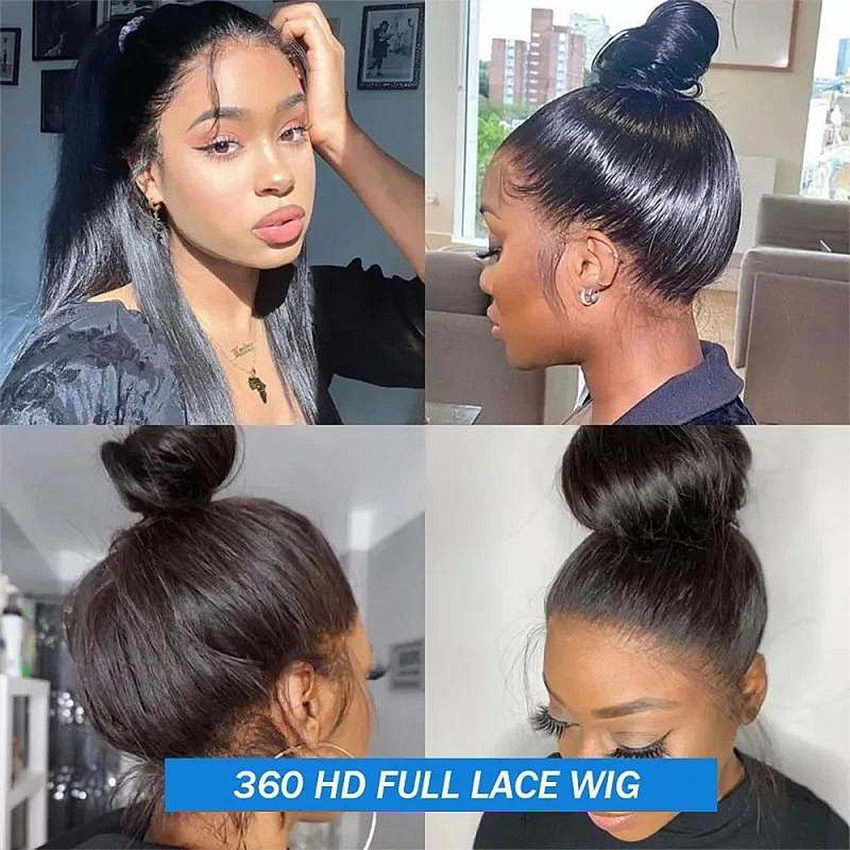 360 HD Full Lace Front Wigs Straight Wigs 100% Human Hair Pre Plucked Invisible Strap Glueless Wig 400 Density For Black Women Wear And Go