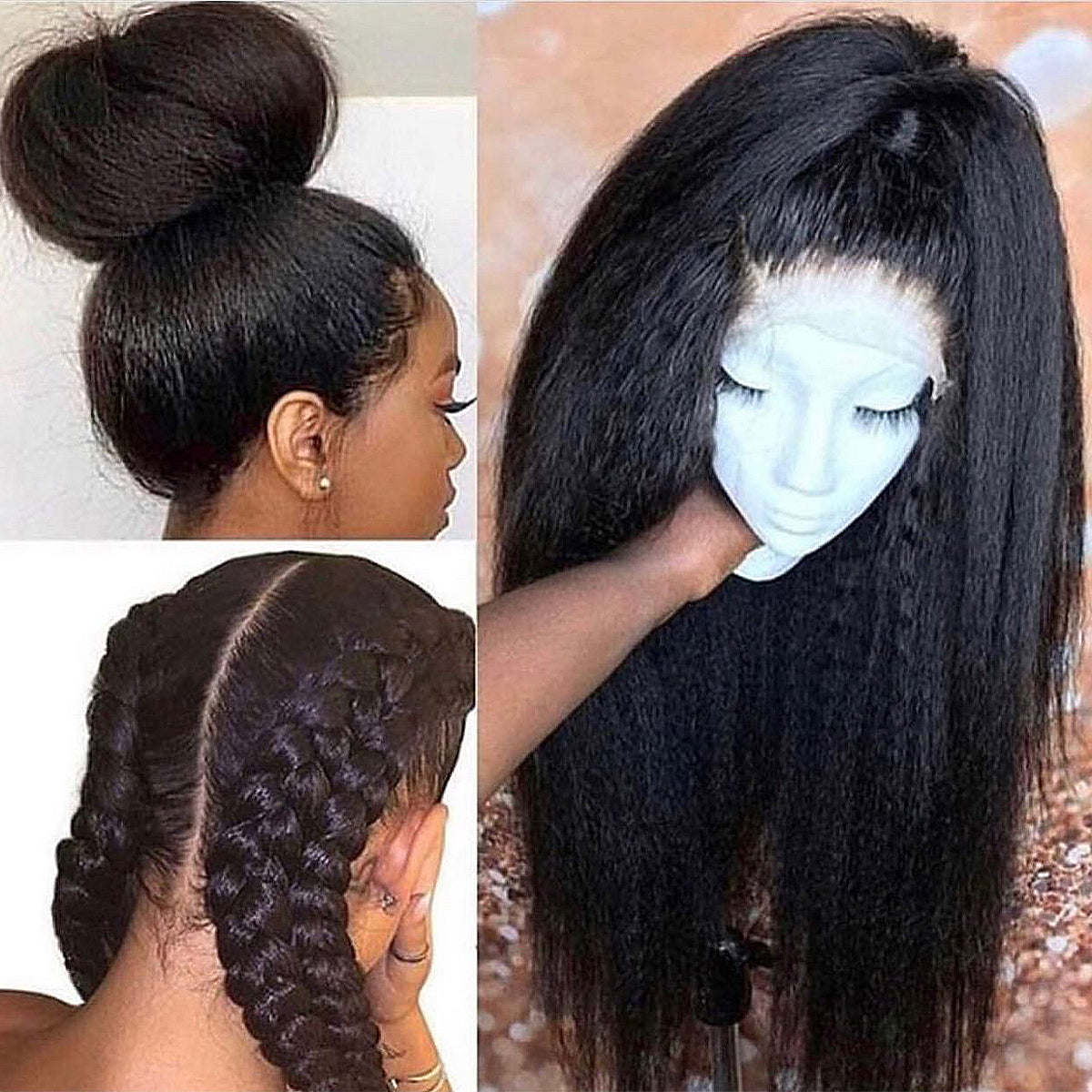 Invisible Strap Kinky Straight Glueless Wigs 200/400 Density 360 HD Lace Frontal Wigs Wear And Go For Women 16-32 Inch