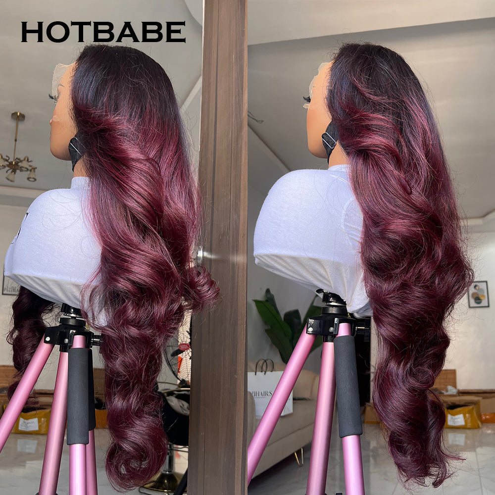 T1B/99J Burgundy 13x6 HD Lace Frontal Wig Body Wave HD Lace Front Human Hair Wig Preplucked Lace Wig Hotbabe