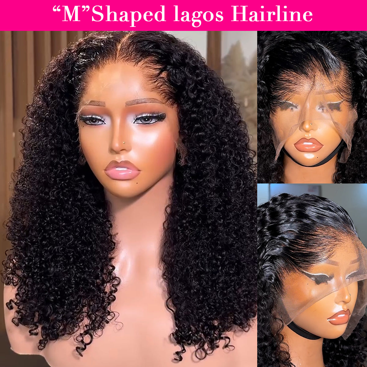 400 Denstiy Kinky Curly Lagos Hairline Wig Human Hair 13x6 HD Lace Frontal Wig Brazilian Curly Human Hair Wigs For Women HOTBABE