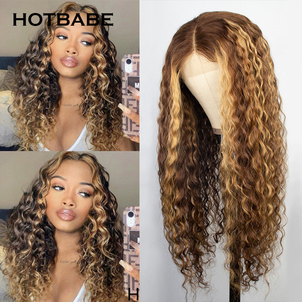 30 Inch Highlight Deep wave Human Hair Wig Honey Blonde Ombre 13x4 Lace Front Wig