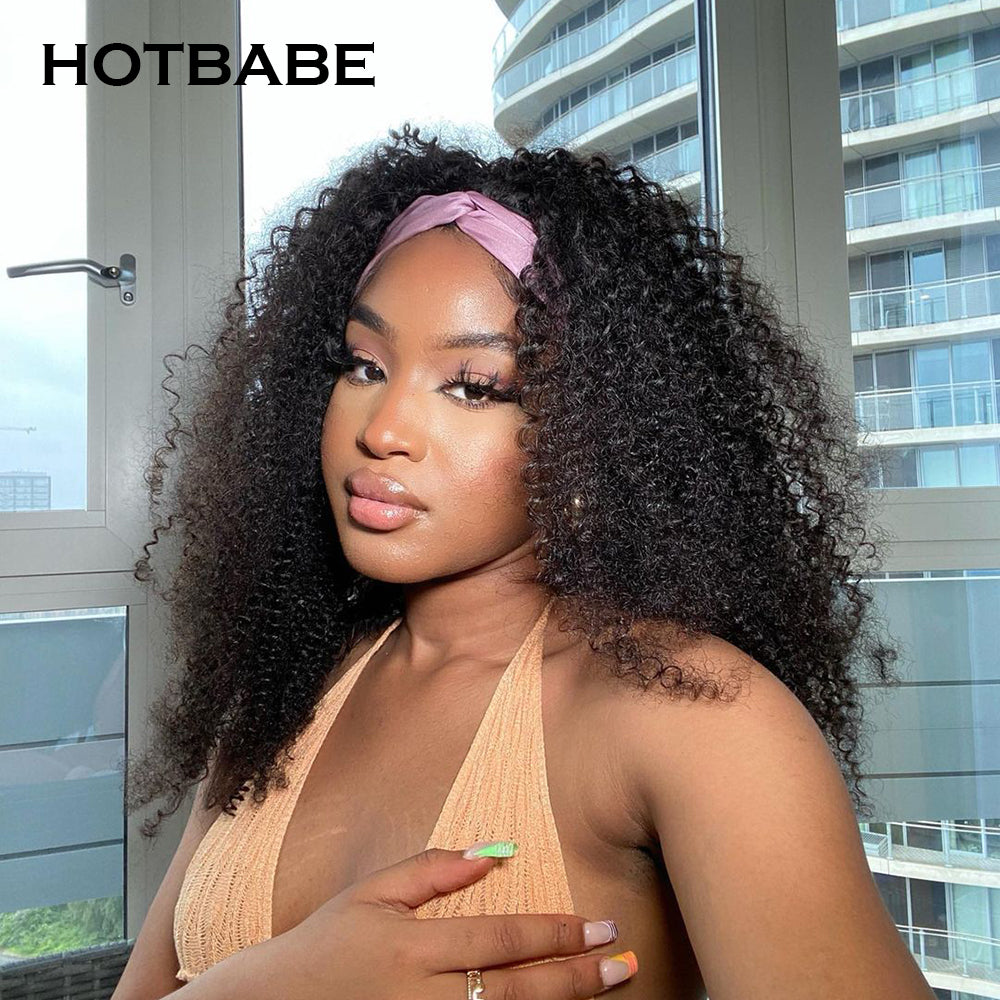 Afro Kinky Curly Silk Headband Wigs Human Hair for Black Women