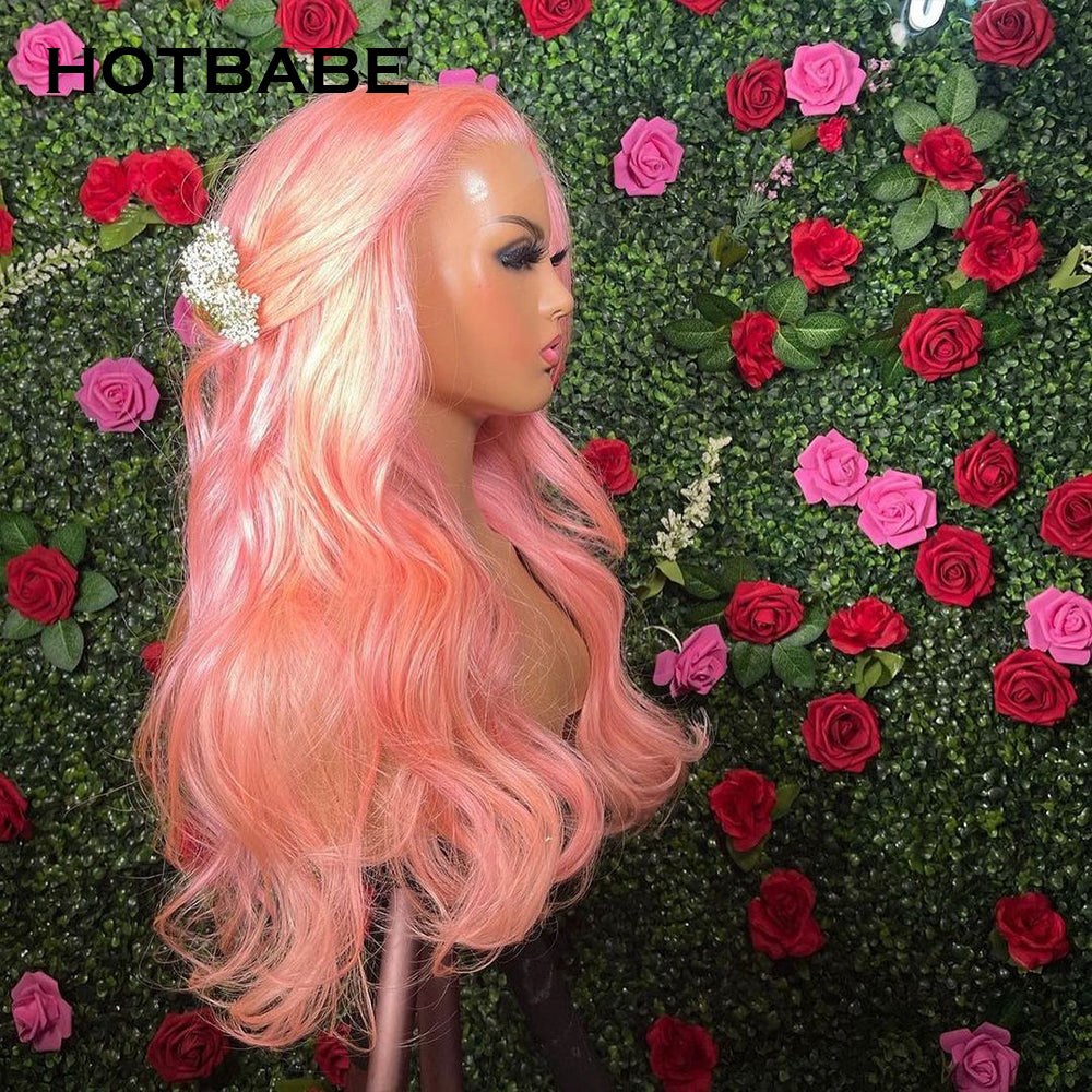 30 Inch Pink Wig Body Wave Transparent Lace Front Wigs For Women