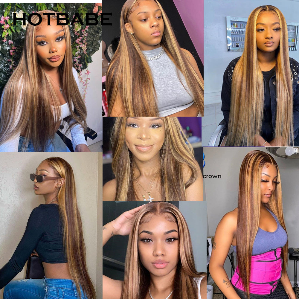 30 Inch Highlight Colored Lace Front Wigs Straight Human Hair Wigs