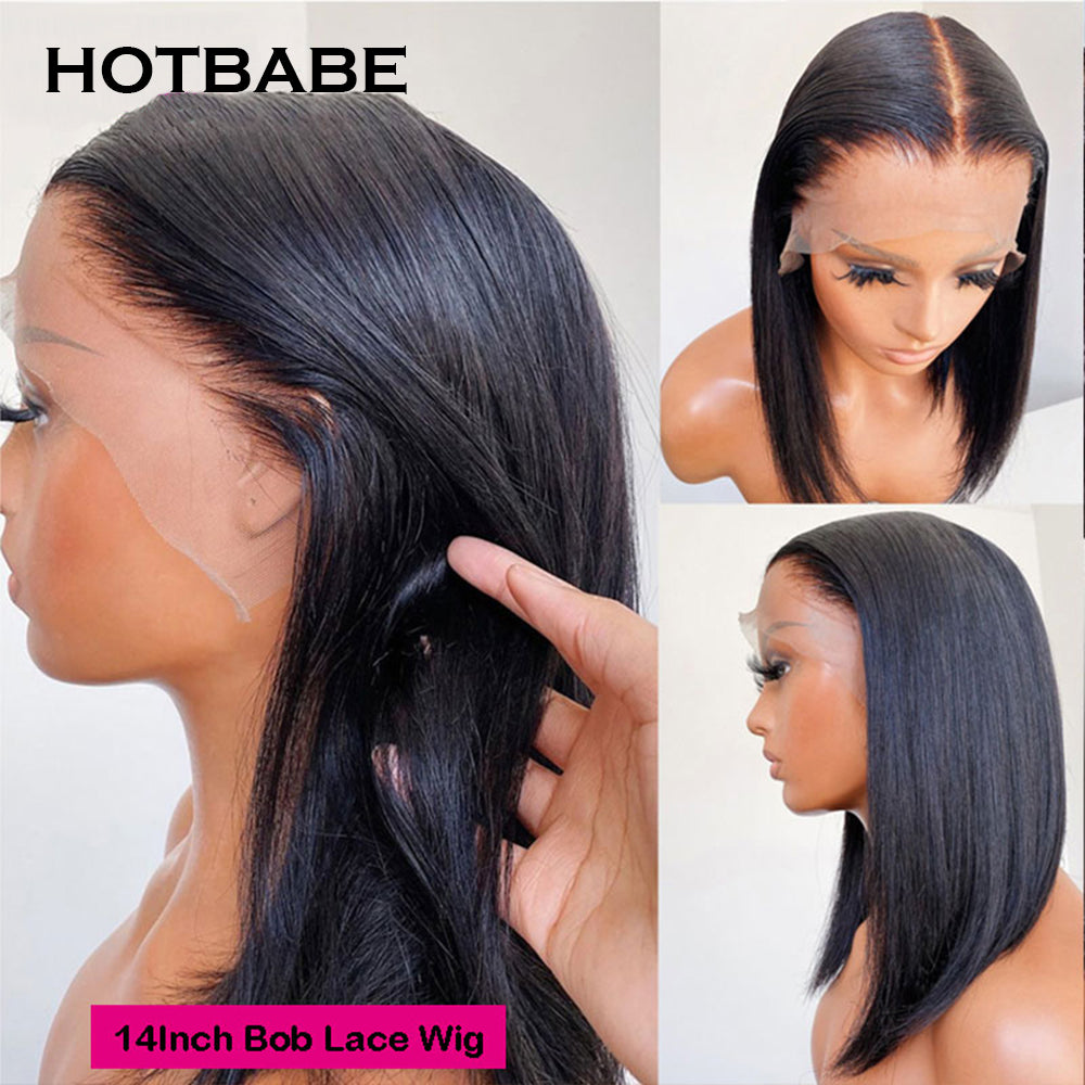 13x6 Transparent Straight Short Bob Human Hair Wigs Pre Plucked with Baby Hair