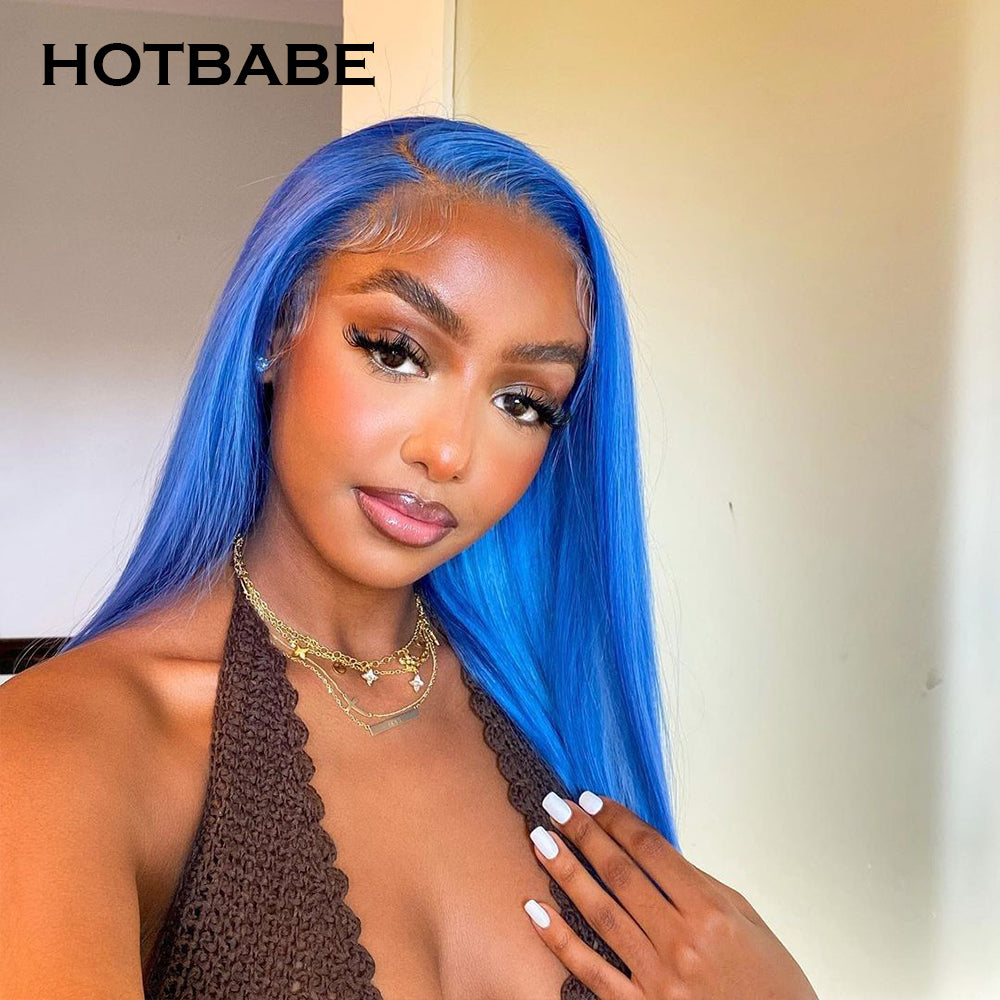 Blue Color 13x6 Lace Front Wigs PrePlucked Brazilian Remy Straight Human Hair Wigs