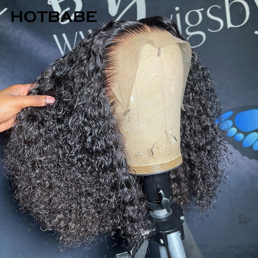 Kinky Curly Transparent 13x6 Lace Front Wig Bob Wig Bleached Knots Pre Plucked Lace Wig
