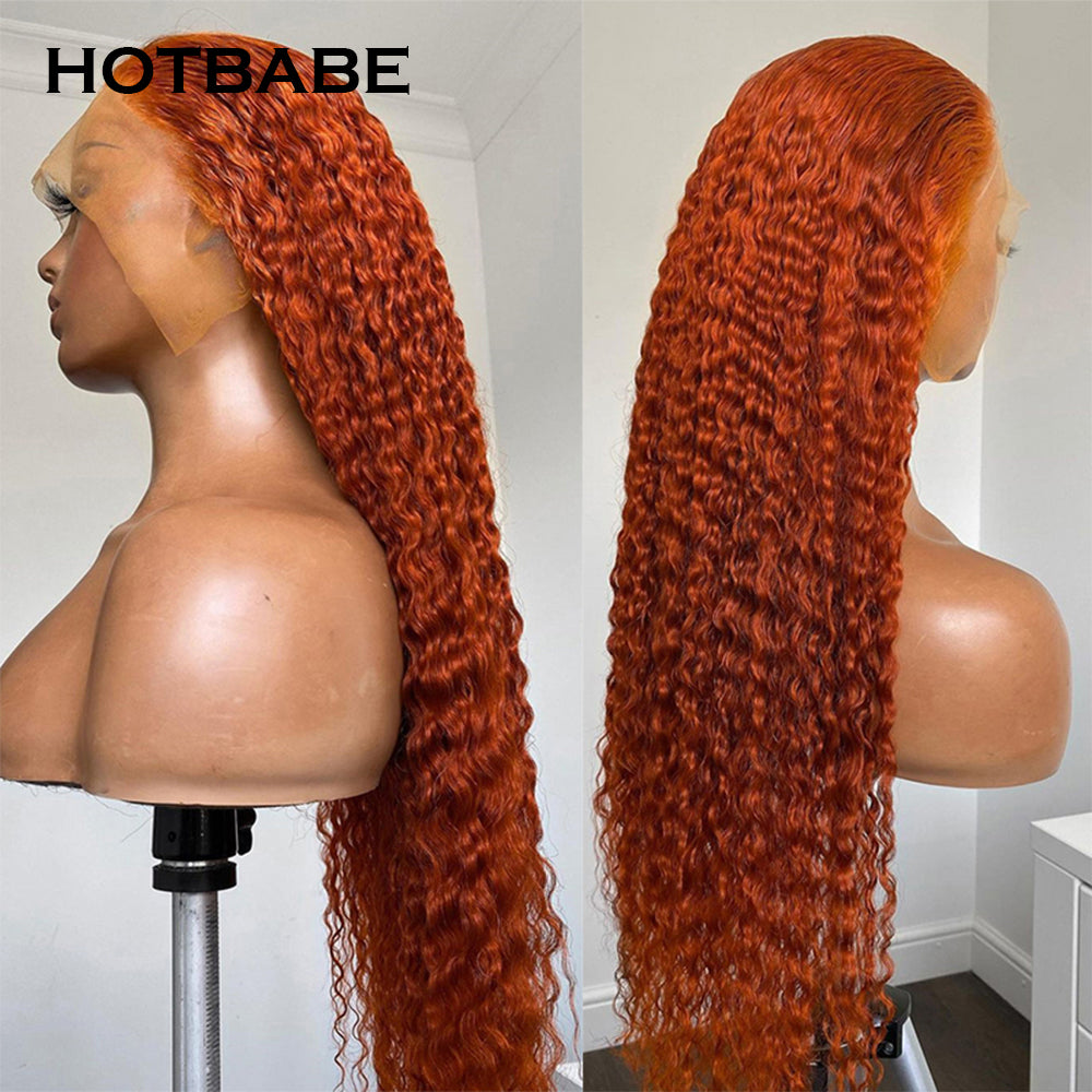 30 Inch Deep Wavy Ginger Orange Lace Frontal Human Hair Wig