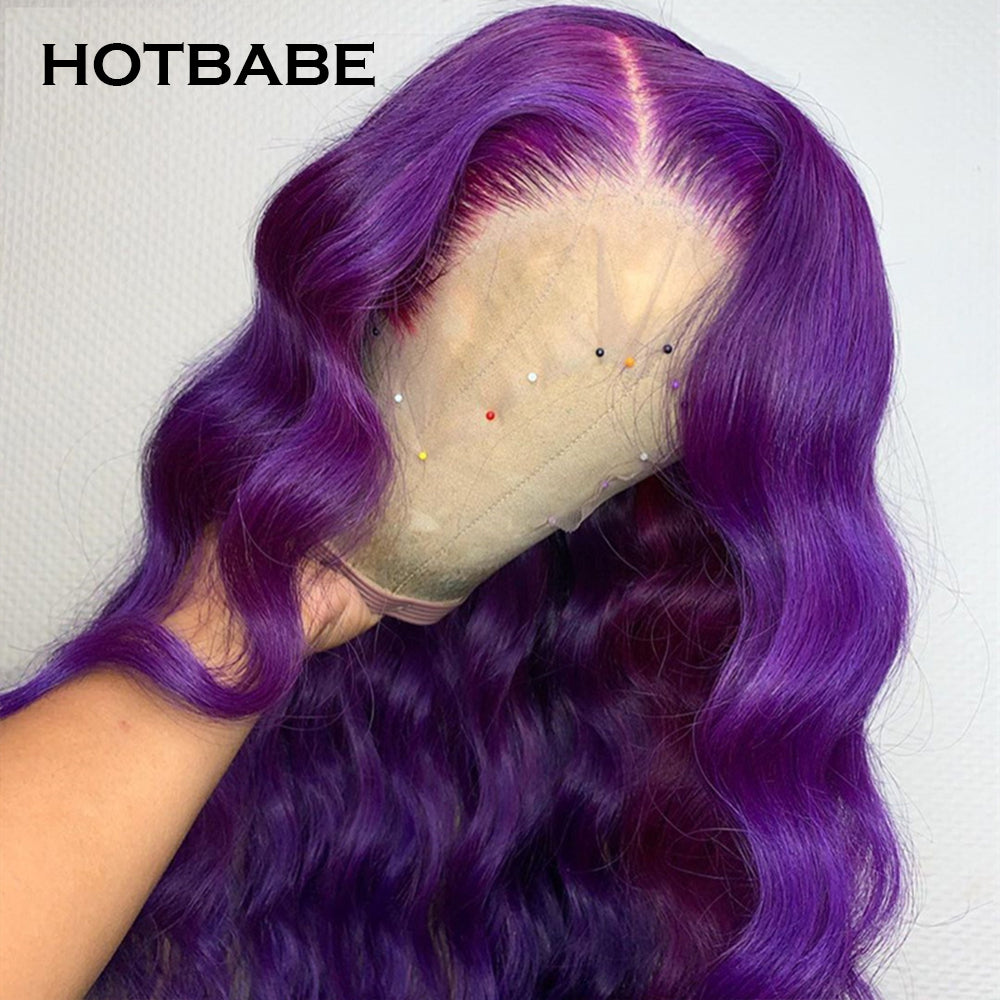 30 Inch Preplucked Purple Body Wave Smooth Hair Fashion Lace Front Human Hair Wig 