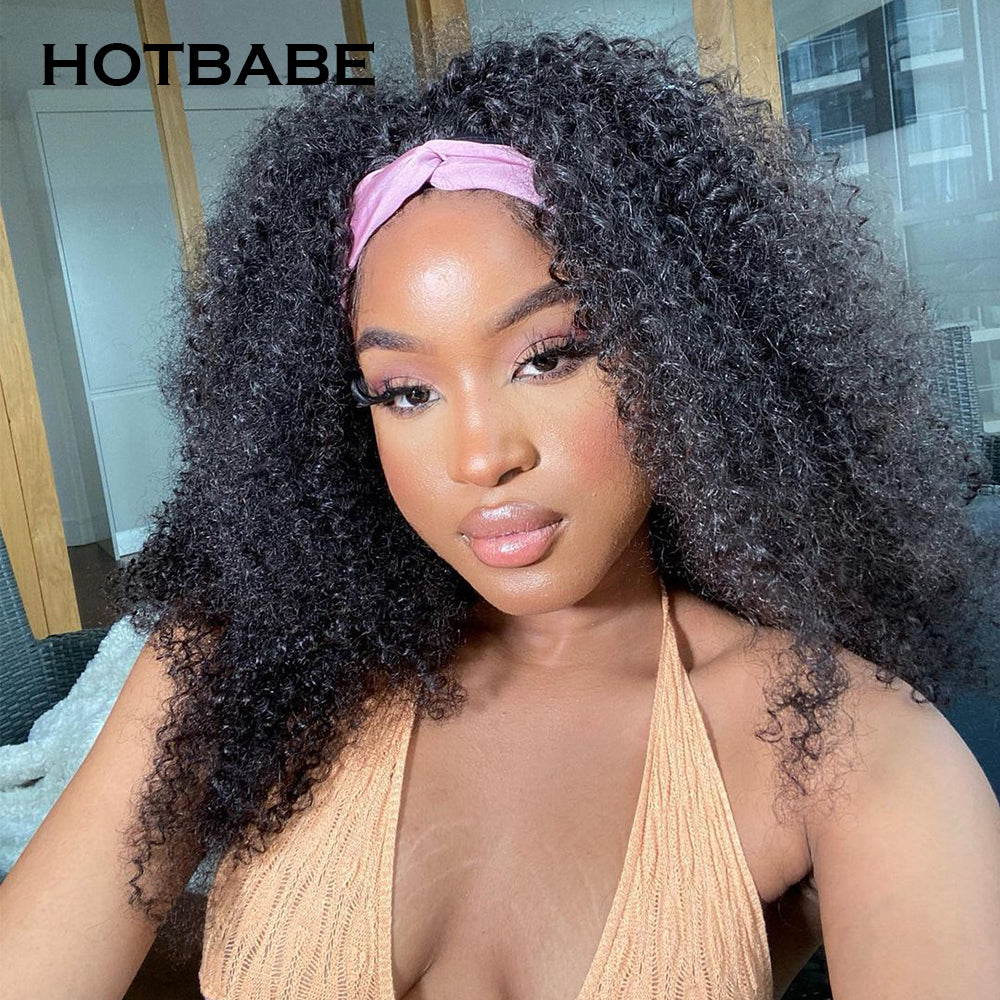 Afro Kinky Curly Silk Headband Wigs Human Hair for Black Women