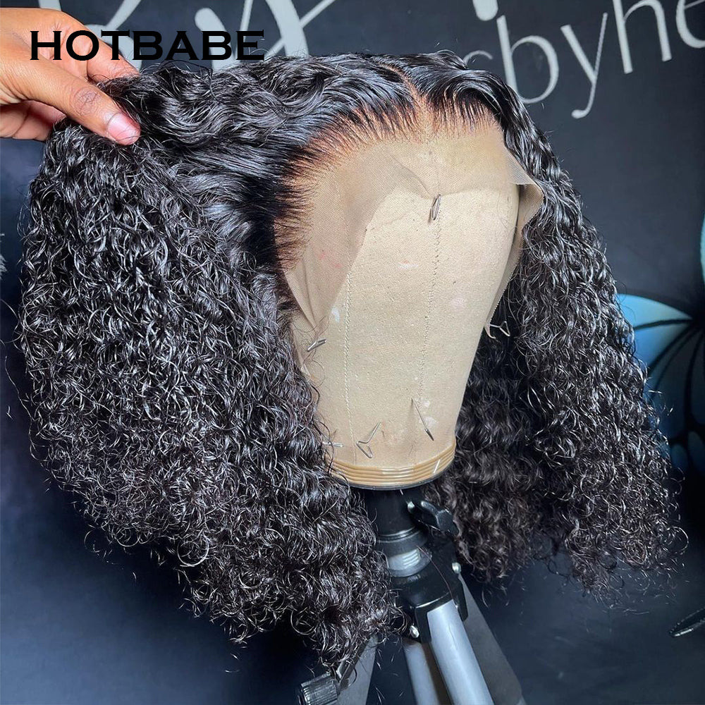 Kinky Curly Transparent 13x6 Lace Front Wig Bob Wig Bleached Knots Pre Plucked Lace Wig