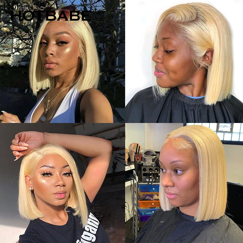 613 HD 13x6 Transparent Lace Frontal Bob Wig Human Hair Short Blonde Straight Lace Front Wig