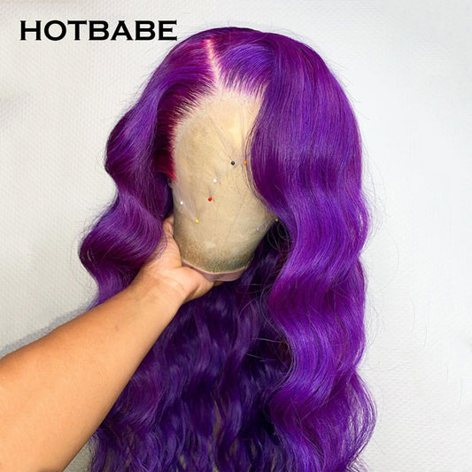 30 Inch Preplucked Purple Body Wave Smooth Hair Fashion Lace Front Human Hair Wig 