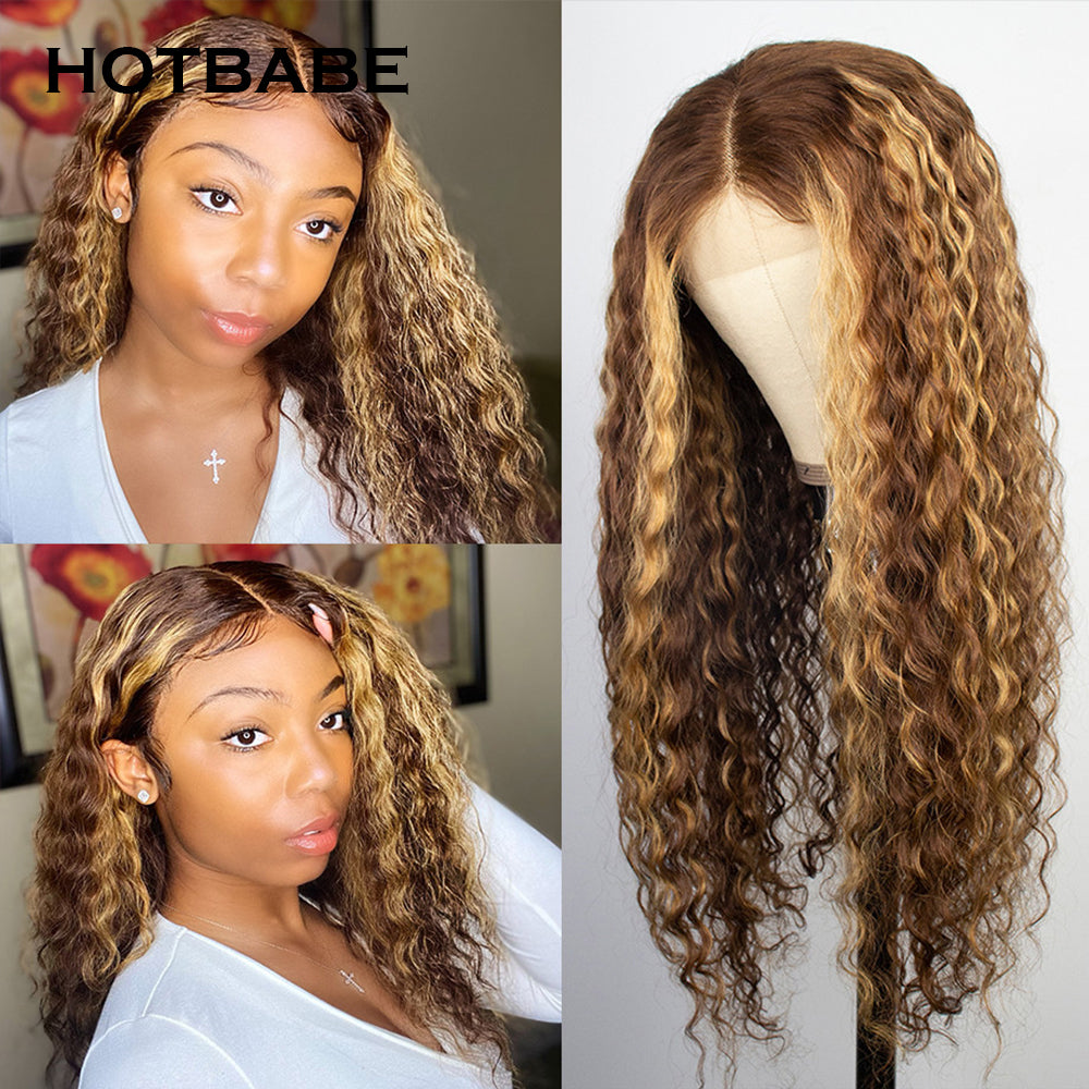 30 Inch Highlight Deep wave Human Hair Wig Honey Blonde Ombre 13x4 Lace Front Wig