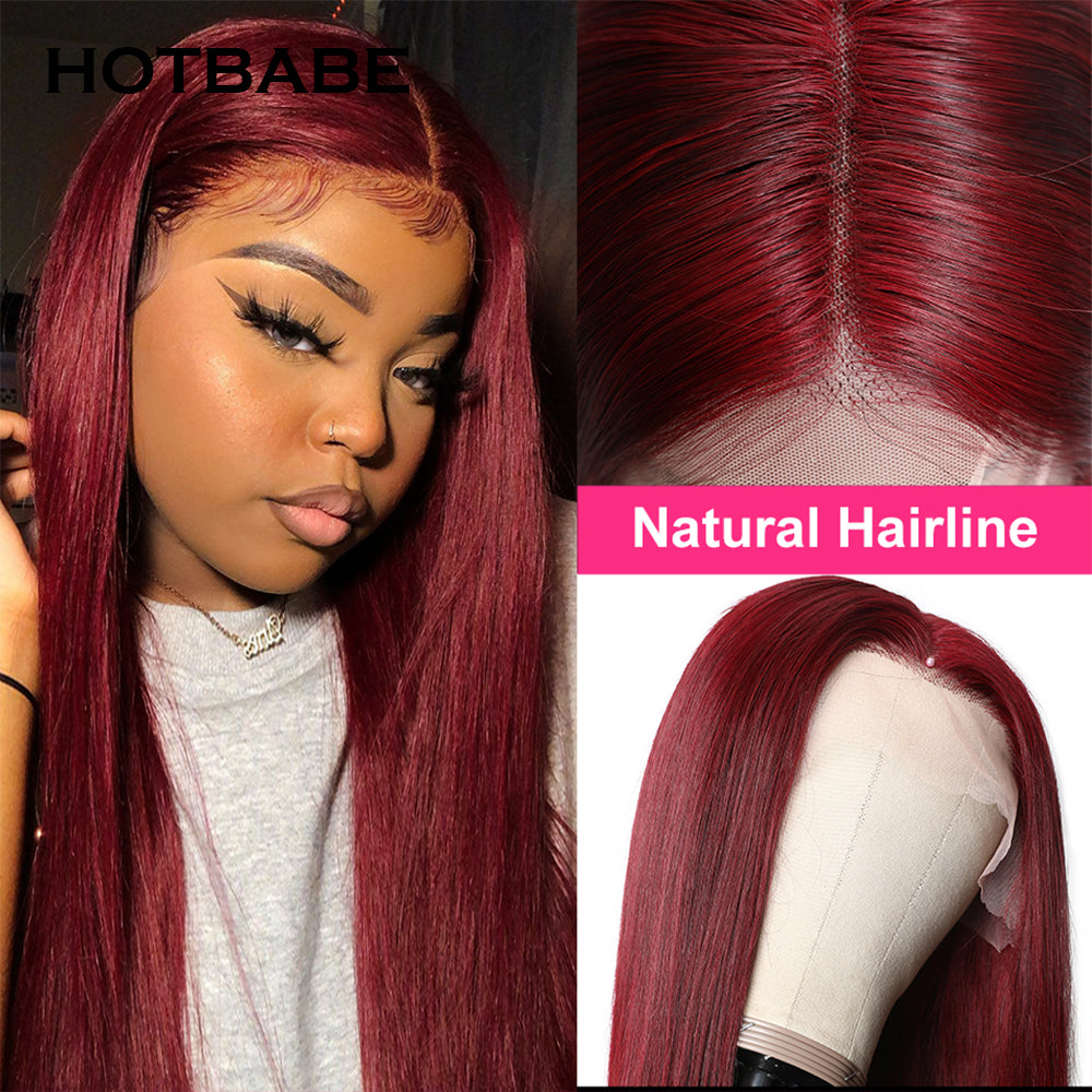 Colored Burgundy Transparent Lace Front Wigs Human Hair Bone Straight Wig