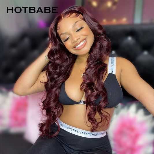 13x6 Lace Front Wig Transparent Body Wave Wig 99J Red PrePlucked 28 30 Inch