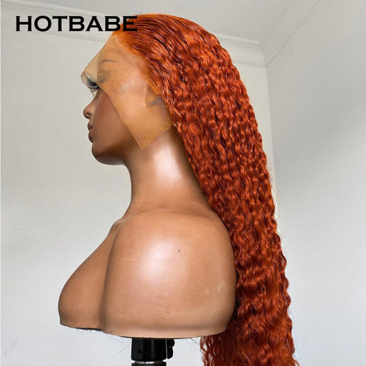 30 Inch Deep Wavy Ginger Orange Lace Frontal Human Hair Wig