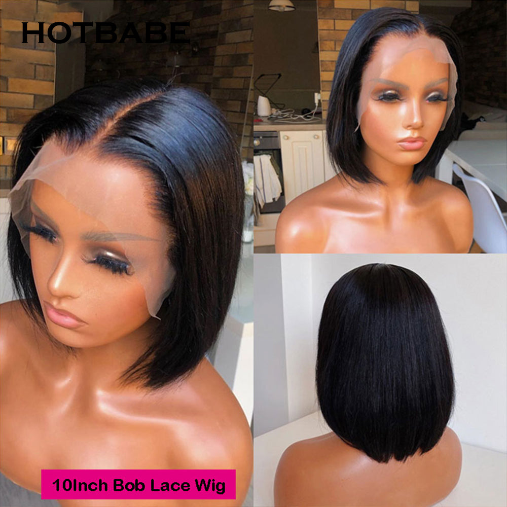 13x6 Transparent Straight Short Bob Human Hair Wigs Pre Plucked with Baby Hair