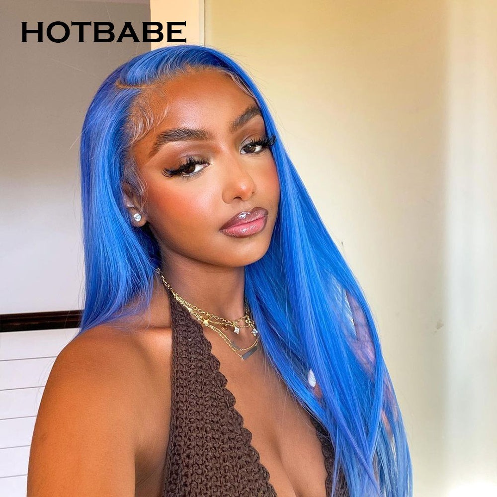 Blue Color 13x6 Lace Front Wigs PrePlucked Brazilian Remy Straight Human Hair Wigs