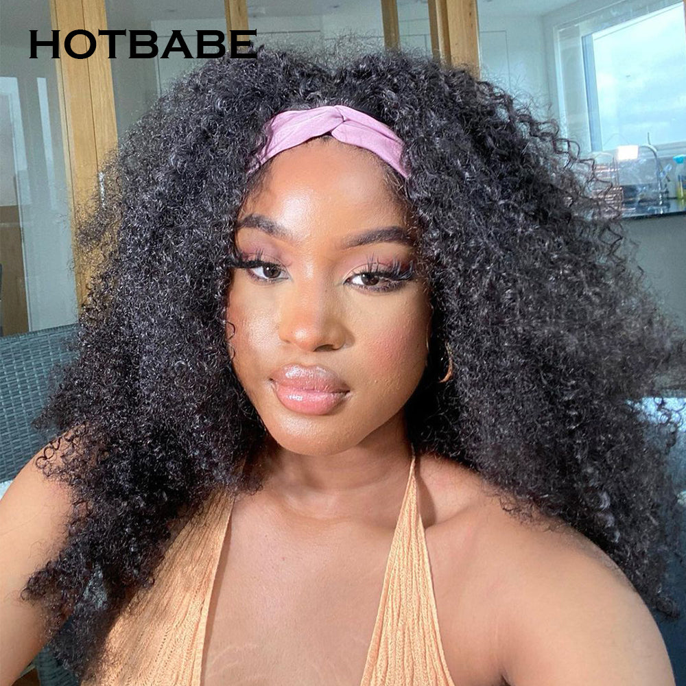 Afro Kinky Curly Silk Headband Wigs Human Hair for Black Women