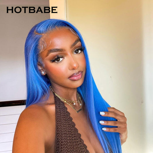 Blue Color 13x6 Lace Front Wigs PrePlucked Brazilian Remy Straight Human Hair Wigs