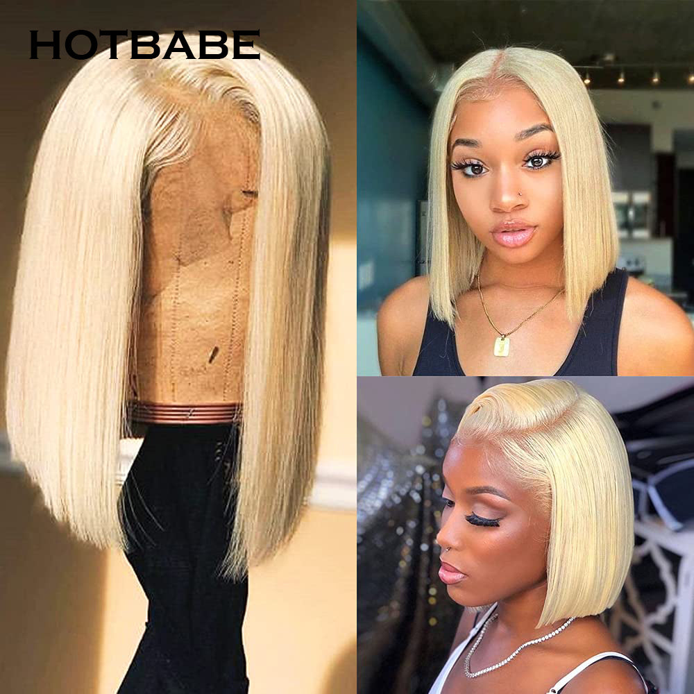613 HD 13x6 Transparent Lace Frontal Bob Wig Human Hair Short Blonde Straight Lace Front Wig