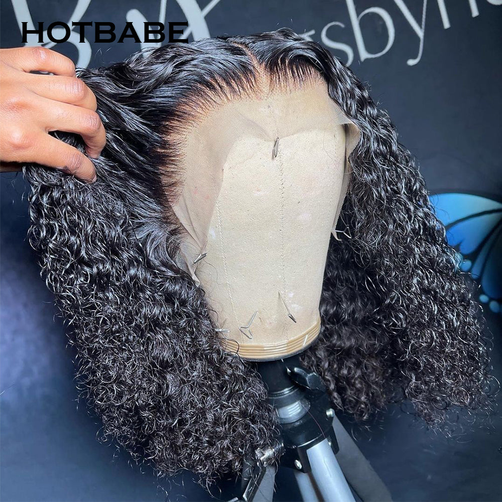 Kinky Curly Transparent 13x6 Lace Front Wig Bob Wig Bleached Knots Pre Plucked Lace Wig