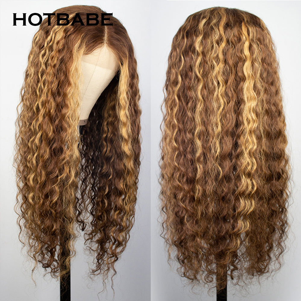 30 Inch Highlight Deep wave Human Hair Wig Honey Blonde Ombre 13x4 Lace Front Wig