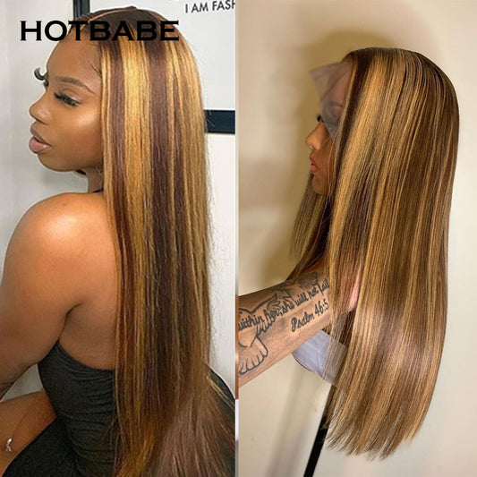 30 Inch Highlight Colored Lace Front Wigs Straight Human Hair Wigs