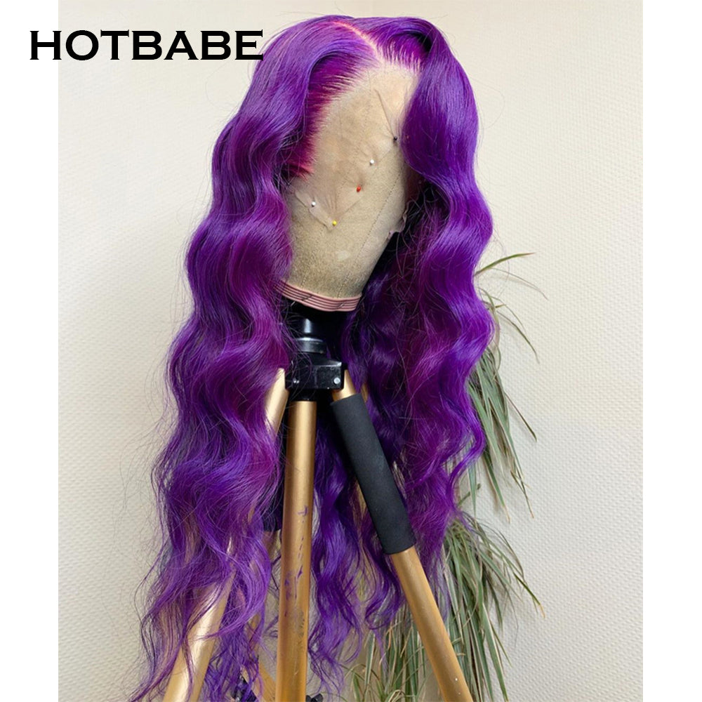 30 Inch Preplucked Purple Body Wave Smooth Hair Fashion Lace Front Human Hair Wig 